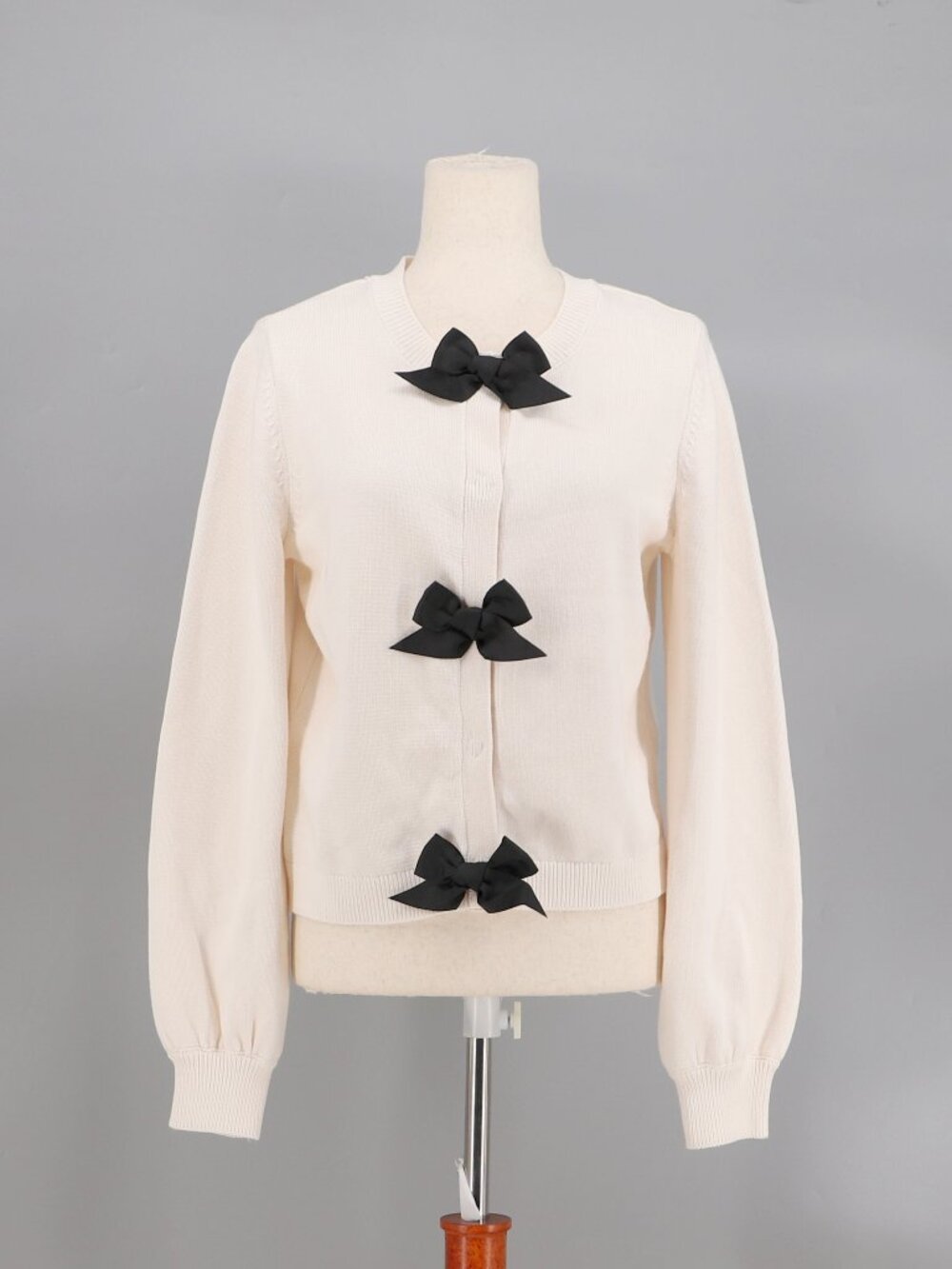 LOFT Black Bow Front Cardigan Sweater Cream Cotton Size M